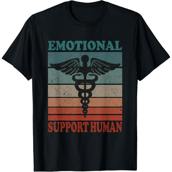 Vintage Emotional Support Human Service People T-ShirtMen and women, Black T-shirt, size: Extra large