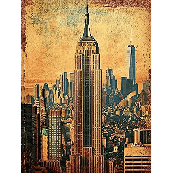 Vintage Empire State Building Decorative Painting/Canvas Art Suitable for Living RoomUrban Landscape Cityscape Wall Art Retro New York City Art Print.