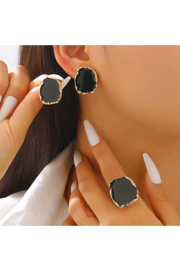 Vintage Enamel Earrings and Ring for Women Fashion Two Tone Gold Stud Dripping Oil Dangle Earring Trendy Formal Aesthetic Statement Jewelry Gifts