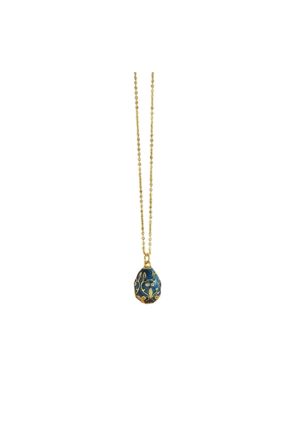 Vintage Enamel Easter Egg Pendant Necklace for Women, Refined Zircon Floral Egg Charm with Gold Tone Chain, Jewelry Gift for Easter Birthday Party