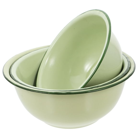 Vintage Enamel Mixing Bowls Retro Design Thickened Green Enameled Basins for Kitchen Food Prep and Decorative Use