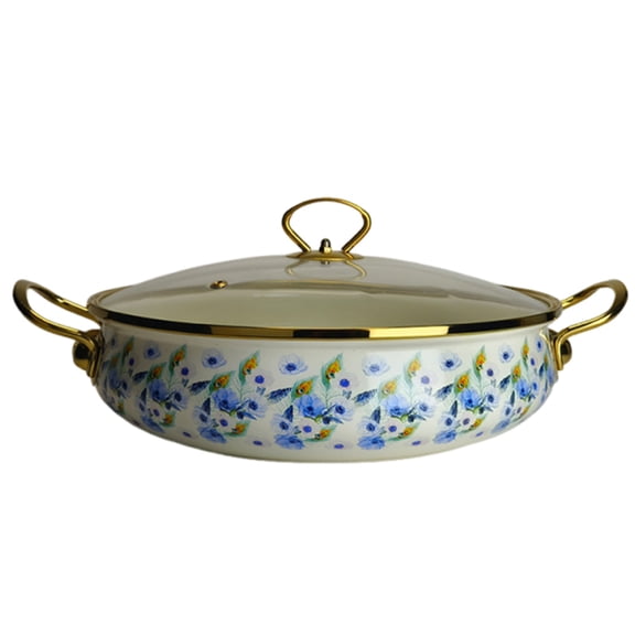 Vintage Enamel Pot with Lid and Handle, Floral Cooking Pot Large Kitchen Simmer Pot, Vintage Enamelware for Induction Cooktop