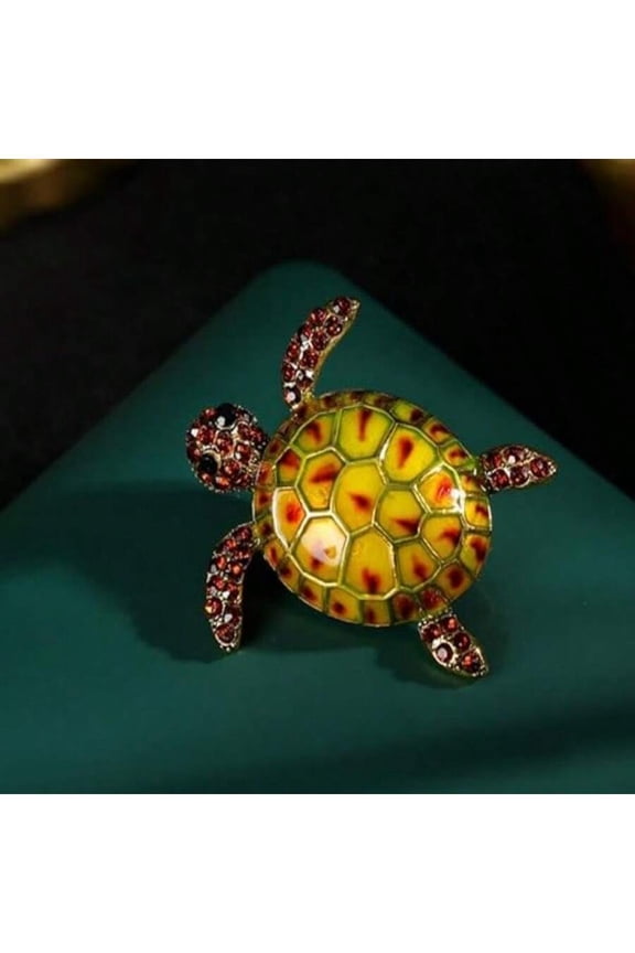 Vintage Enamel Turtle Brooch Artificial Diamond Animal Pin Clothing Accessories