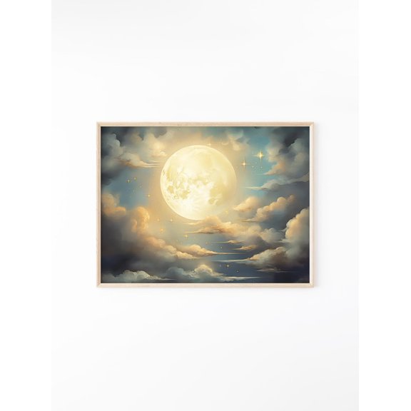 Vintage Enchanting Celestial Moon Dark Academia Night Sky V5, UNFRAMED Size 24x24