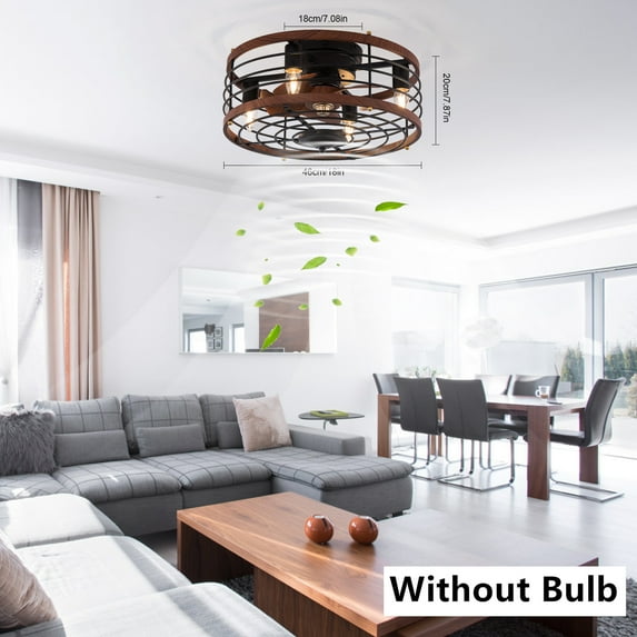 Vintage Enclosed Caged Bladeless Ceiling Fan, Industrial Low Profile Design, Indoor