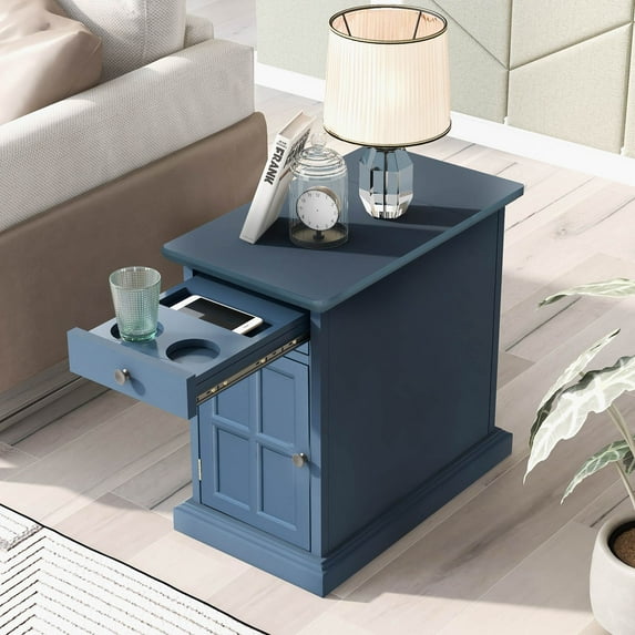 Vintage End Table Side Table With Drawer USB Ports Night Stands Bedroom Furniture For Bedroom/Living Room/Salon/Office