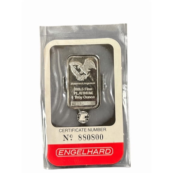 Vintage Engelhard 1 oz Platinum Bar - In Assay  Certificate Number - 880800