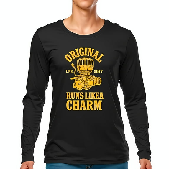 Vintage Engine Graphic Long Sleeve T-Shirt - Original L K E Boy Runs Like a Charm - Retro Automotive Style Tee