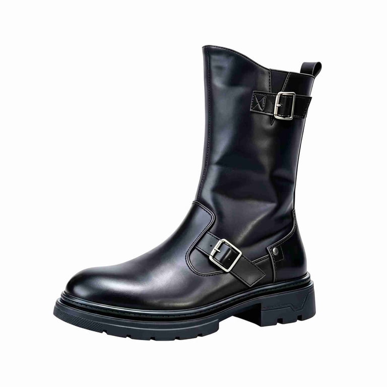 Vintage Engineer Biker Boots for Men, Side Zipper Thick Platform