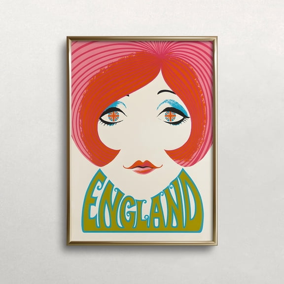 Vintage England Travel Poster: Mod Girl Union Jack Art UNFRAMED PAPER POSTER, Home Decor