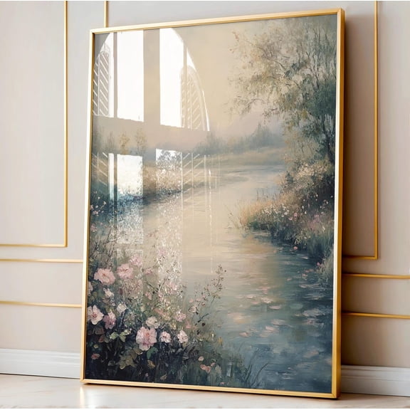 Vintage English Countryside Wall Art Print, Rustic Cottage Farmhouse Landscape with Moody Natural Scenery Decor Size 24x36 Unframed Poster