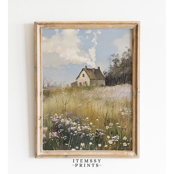 Vintage English Countryside Wall Art Print, Rustic Farmhouse, Landscape, Timeless Cottage, Living Room And Office Decor