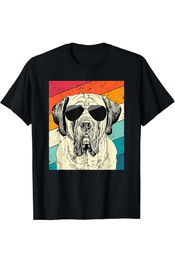 Vintage English Mastiff Sunglasses Dog Lover Unisex T-Shirt, up to Size 5XL