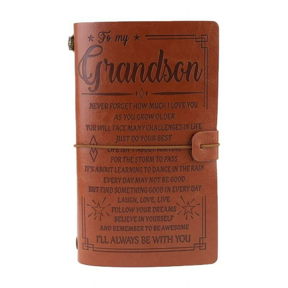 Vintage Engraved Faux Leather Journal Notebook Diary to Grandson Granddaughter Travel Notepad Gift 20x12cm