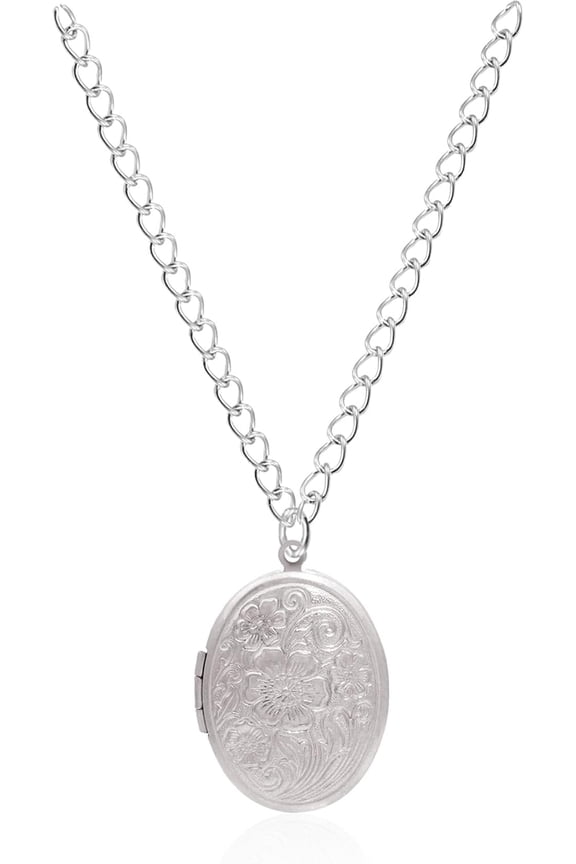 Vintage Engraved Flower Photo Locket Necklace - Antique Pattern Clavicle Jewelry