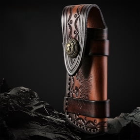 Vintage Engraved Leather Knife Sheath - Handcrafted Top-Grain Leather With Retro Floral Carvings, Durable Belt Loop Design - For Hunting, Camping, Everyday Carry, Outdoor