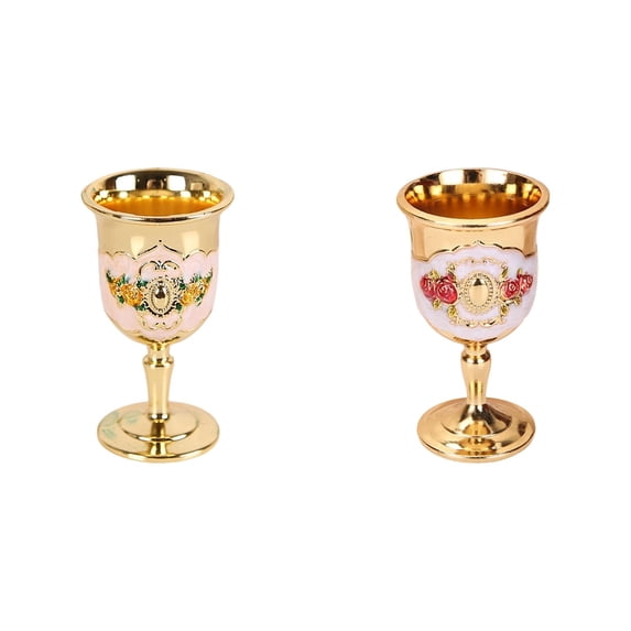 Vintage Engraved Metal Chalice Goblet, Glasses, Metal Engraving Chalice, Decorative Shot Glass for Medieval Events, Weddings, Parties & Liquor Serving 1.37x2.6 Inch 2Pcs