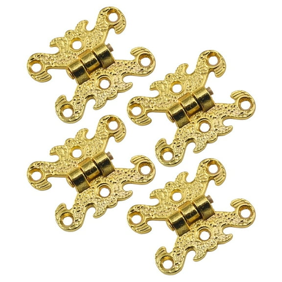 Vintage Engraved Metal Hinges Set,Decorative Small Hinges for Wooden Craft Box,Cabinet,Drawer,4 Piece Zinc Alloy Hardware with Screws (Gold,39x30mm)