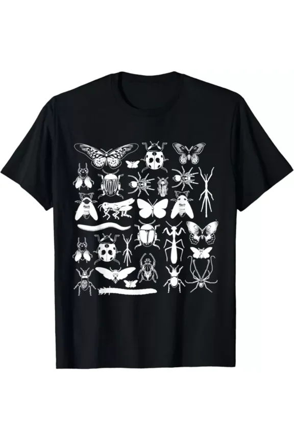 Vintage Entomology Insect Graphic T-Shirt - Retro Nature Science Biology Aesthetic Tee for Men and Women - Butterfly Beetle Spider Mantis Collection Design
