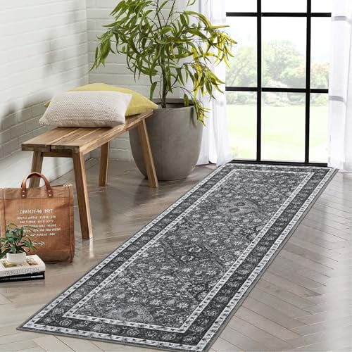 Vintage Entryway Rug Runner Ultra-Soft Indoor Non Slip Kitchen Runners Trellis Hallway Runner Rug Non-Shedding Foldable Laundry Rug Runner Rug Washable Runner Rug