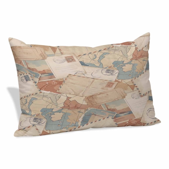 Vintage Envelope Pillow Covers 12"x20", Abstract Art Travel Maps Soft Brushed Microfiber Breathable Throw Pillow Covers, Decorative Pillowcase with Zipper for Couch Sofa Bedroom Living Room