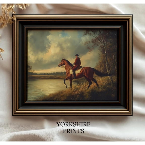 Vintage Equestrian Print, English Horse & Rider Home Decor #3558, 16x24 UNFRAMED