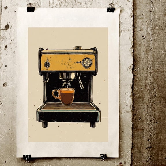 Vintage Espresso Machine Art Print: Retro Cafe Decor UNFRAMED PAPER POSTER, Home Decor, Vintage Gift, Living Room Dercor