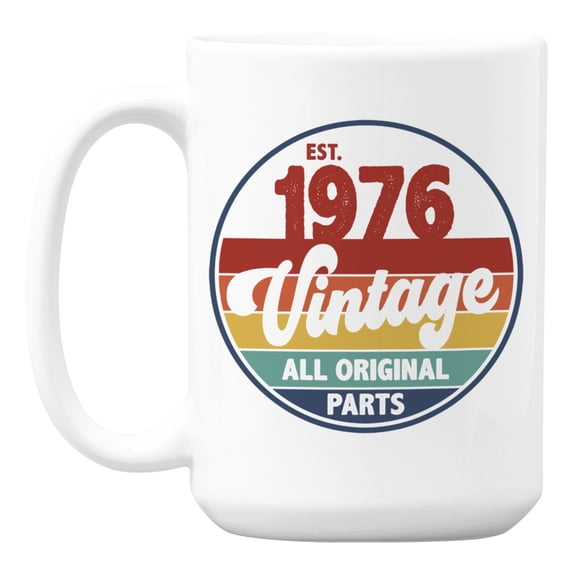 Vintage Est. 1976, All Original Parts White Ceramic Coffee & Tea Mug (15oz)