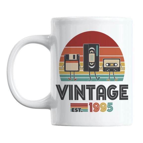 Vintage Est. 1995 feat. Cassette Tape & Diskette Ceramic Coffee & Tea Mug (11oz)