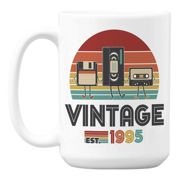 Vintage Est. 1995 feat. Cassette Tape & Diskette Ceramic Coffee & Tea Mug (15oz)