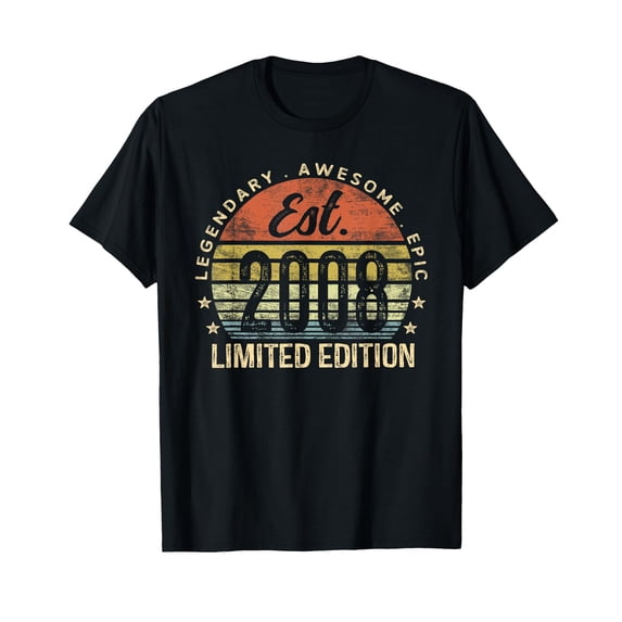 Vintage Est 2008 Limited Edition Sunset Graphic T-Shirt for 18th Birthday Celebration