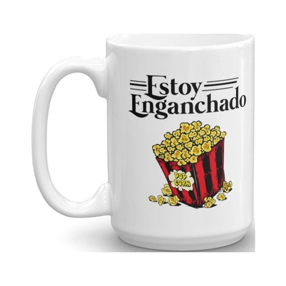 Vintage Estoy Enganchado Popcorn Mexican Style Coffee & Tea Gift Mug Stuff For Spanish Speaking Hispanic Men & Women Popcorn Lovers (15oz)