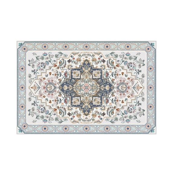 Vintage Ethnic Area Rugs, Classical Badge Washable Non-Slip Rug for Bedroom, Dining Room, Living Room, 6 x 9 ft, Blue, 1 Pack