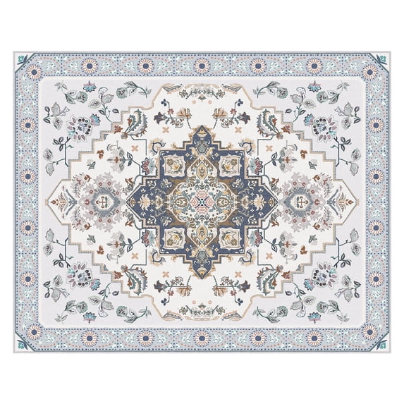 Phantoscope Vintage Medallion Rug — Non-Slip Living Room Rug, 8' x 10', Sand & French Blue
