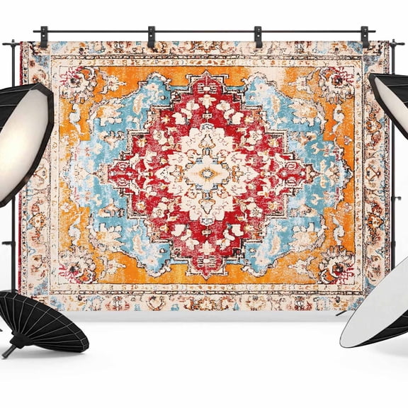 Vintage Ethnic Backdrop for Photoshoot,Photography Photo Studio Background Wall Backdrop,Boho Tribes Modern Orange Middle Century Back Drop Banner Panel for Portraits Wedding Live Streaming 10x8Ft