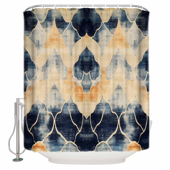 Vintage Ethnic Bathroom Shower Curtains with 12 Hooks Polyester Waterproof Shower Curtain for Stalls and Bathtubs Country Shabby Chic Abstract Floral Motif Decorative Bathroom Curtain 72x84 Inches