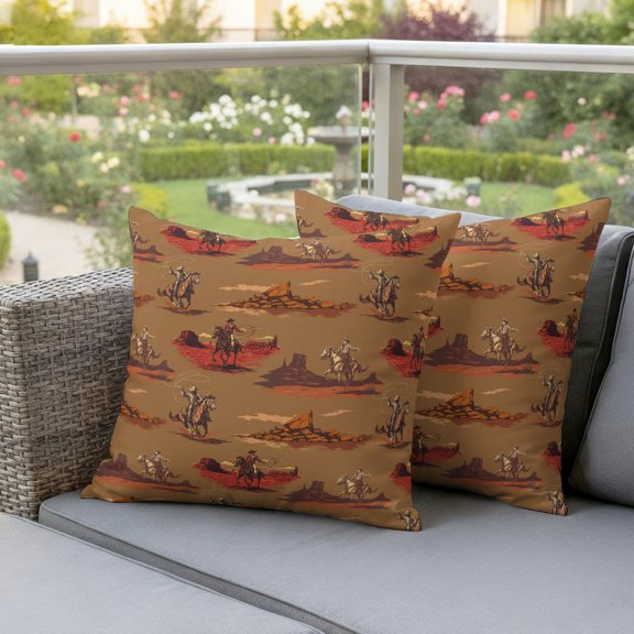 Vintage Ethnic Cowboy Horse Waterproof Throw Pillow Covers Set of 2 Western Desert Theme Outdoor Cushion Cover Pillow Protector Decorative Pillowcases for Bed Sofa Couch
