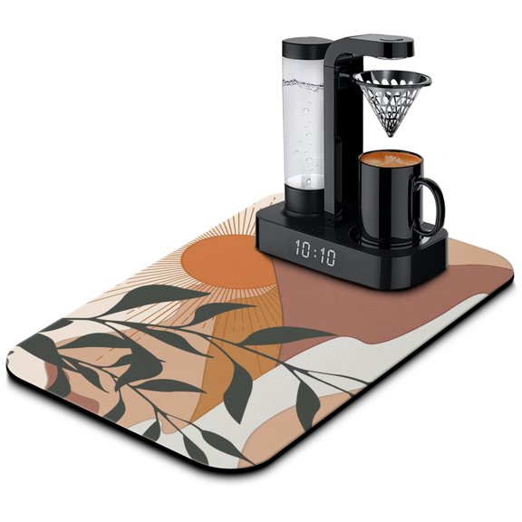 Vintage Ethnic Dish Drying Mat, Absorbent Coffee Bar Mat with Boho Tribal Style Patterns, Leak-Proof Non-Slip Kitchen Counter Mat
