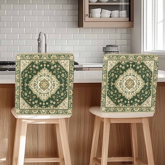 Vintage Ethnic Floral Chair Covers Set of 6 Retro Green Classical Bohemian Style Chair Back Covers Stretch Removable Washable Chairs Slipcovers Chair Protector for Dining Room Kitchen Party Decor