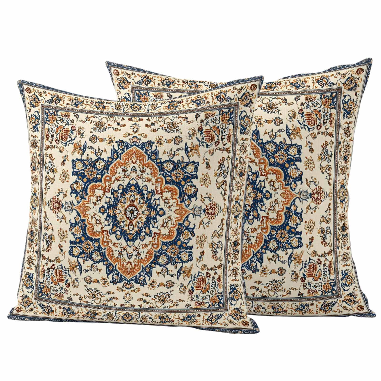 Vintage Ethnic Floral Pillow Covers 2 Pack Retro Brown Classical Bohemian Style Pillowcase Waterproof Outdoor Throw Pillow Cover for Patio Garden Square Cushion 16”x16”