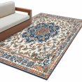 thumbnail image 1 of Vintage Ethnic Floral Washable Area Rug 3 x 5 ft Retro Navy Classical Bohemian Style , Soft Non Slip Rugs Stain Repellent Indoor Felt Carpet for Living Dining Room Bedroom Home Office, 1 of 9