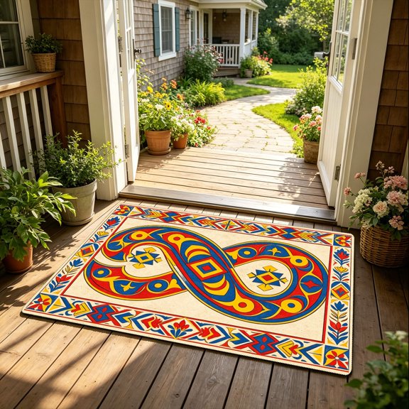 Vintage Ethnic Infinity Geometric Border Doormat, Front Door Living Room Bedroom Festival Party Home Decor, Thanksgiving Christmas Gift