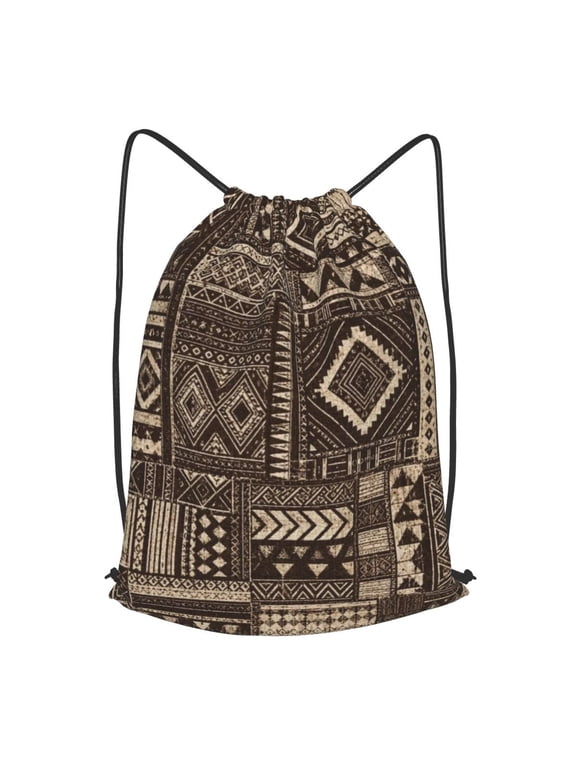 Vintage Ethnic Patchwork Graphic Drawstring Backpack Gym String Bag Sports Sackpack Cinch Sack, M