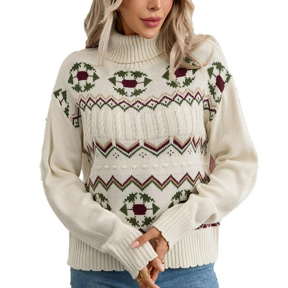 Vintage Ethnic Printed Sweaters for Women Loose Crew Neck Long Sleeve Versatile Ladies Pullover Casual Graphic Knitted Tops