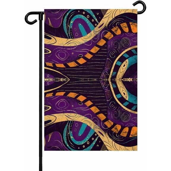 Vintage Ethnic Purple Wave Lines Pattern Garden Flags 12x18 Inch Double Sided Welcome Yard Flags for Outdoor Decor Tribal Stripes Artwork Yard Outside Seasonal Decoration