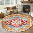 thumbnail image 1 of Vintage Ethnic Round Area Rug 7 FT,Non Slip Living Room Area Carpet,Boho Tribes Modern Orange Middle Century Washable Soft Circular Rug Floor Carpet for Bedside Office Play Room Classroom, 1 of 9