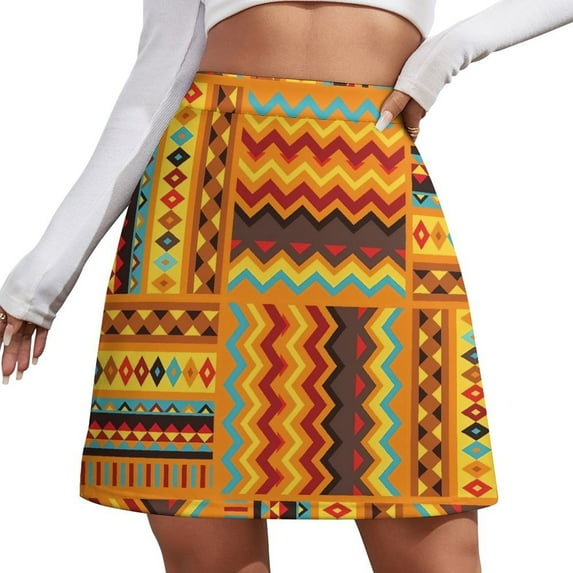 Vintage Ethnic Skirt Summer Red Orange Yellow Harajuku Casual A-line Skirts Cute Mini Skir