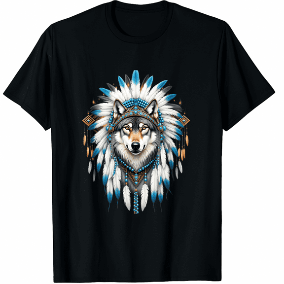 Vintage Ethnic Southwestern Boho Wolf Feather T-Shirt for Men Women