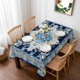 thumbnail image 1 of Vintage Ethnic Table Cloth Waterproof Tablecloths, Boho Tribes Modern Blue Middle Century Tablecloth Dining Table Cover for Kitchen Party Tabletop Outdoor, Rectangle Tablecloth 60x84 Inch, 1 of 9