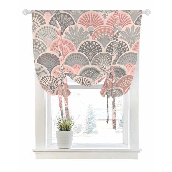 Vintage Ethnic Tie Up Curtains for Window, Thermal Insulated Balloon Shade Adjustable Rod Pocket Curtains Valance Panels for Kitchen Bathroom Cafe 52 x 45 Colorful Abstract Geometric Motifs Art